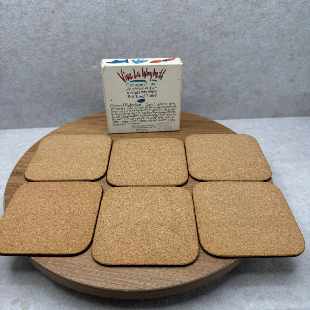 Viva La Wombat Coasters Set of 6‎ Multicolor Australia Animal Cork Back Good 90s